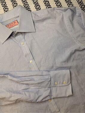 Thomas Pink Mens Dress Shirt Size 16 34.5 Blue Check 100% Cotton Made In Ireland